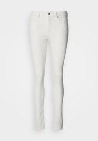 Λευκό τζιν παντελόνι skinny με εφαρμοστή σχεδίαση. Διαθέτει κλείσιμο με κουμπιά στο μπροστινό μέρος, θηλιές για ζώνη και δύο μπροστινές τσέπες. Λείο ύφασμα.