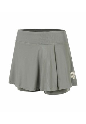 Falda-pantalón deportiva gris con cinta ancha de malla en la cintura, pantalones cortos incorporados y pequeño logotipo en el lateral inferior.