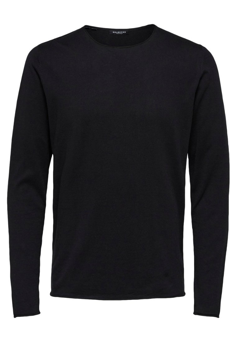 Svart långärmad t-shirt med rundad halsringning, slim fit och slät väv, designad för avslappnad eller semi-formell användning.