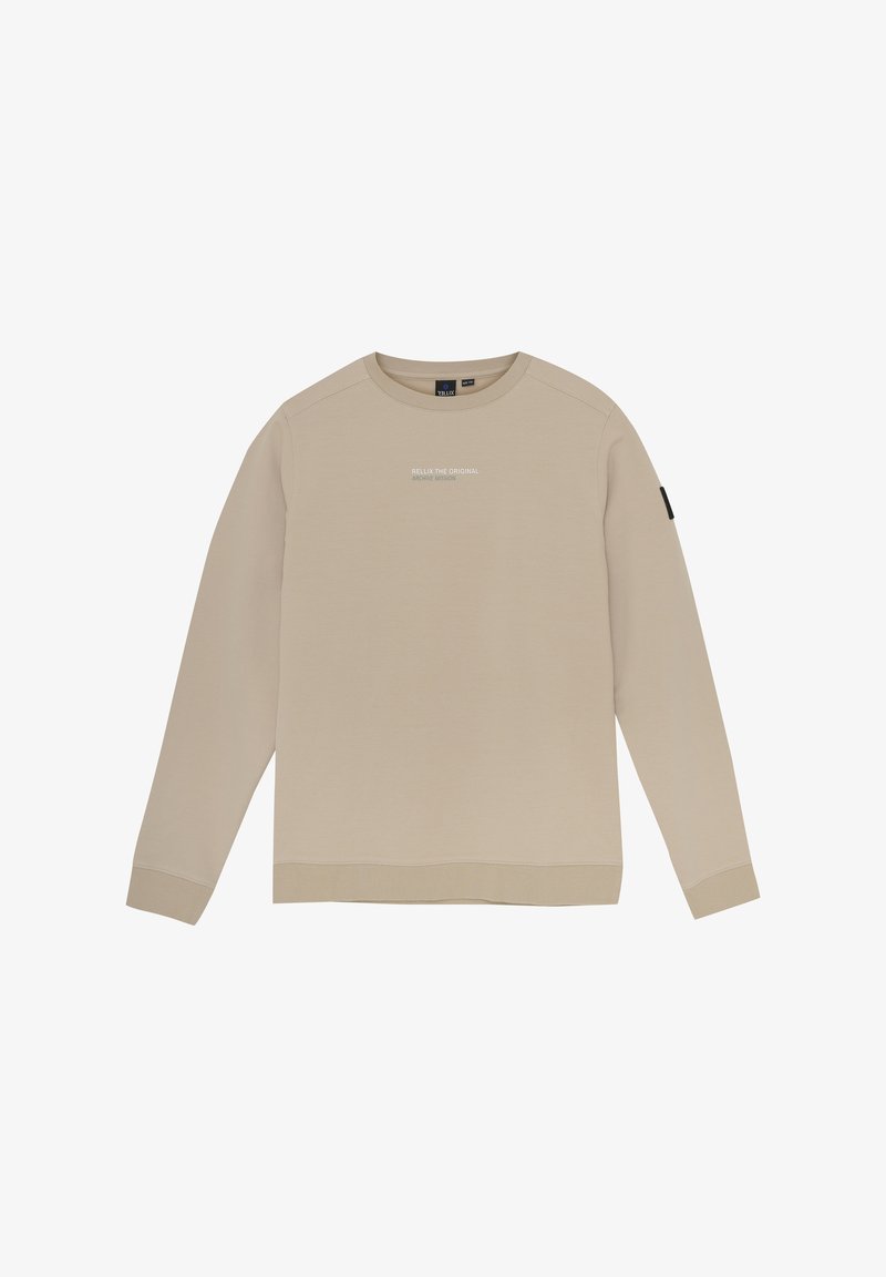 Beige ronde hals sweatshirt gemaakt van zachte stof, met een subtiele logo op de borst, ribgebreide manchetten en zoom. Regular fit met lange mouwen.