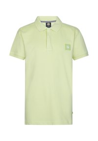 Polo tričko s krátkým rukávem v světle zelené barvě z bavlny. Má límec, knoflíkovou légu a malou nášivku s logem na hrudi.