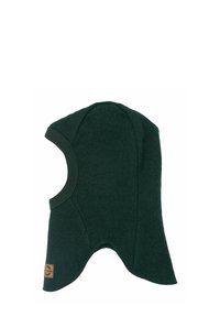 Tume roheline kootud balaklava ribidega äärtega, täieliku katvuse disain ja logopatch küljes. Pehme, tekstuuriga kangas.