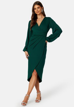 Bubbleroom LONG SLEEVE WRAP MIDI DRESS - Vardagsklänning - dark green