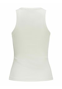 Hvid ribbet tanktop med en tætsiddende pasform, uden ærmer og med rund halsudskæring. Stoffet har en glat overflade og let stræk.