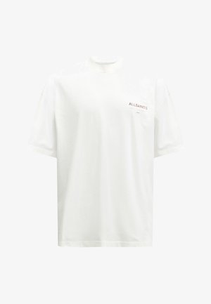 Witte oversized t-shirt van katoen, met een ronde halslijn en korte mouwen. De voorkant heeft een subtiele "ALLSAINTS" logo in lichtbruin.