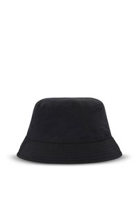 Svart bucket-hatt i bomull. Har en bred, flexibel skärm med texturerad detalj och två ventilationshål på sidorna.