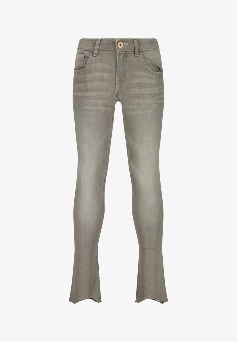 Slim fit τζιν σε ανοιχτό γκρίζο denim, με κλείσιμο με κουμπί, μπροστινές τσέπες και φαρδιά μπατζάκια με ακατέργαστη άκρη.