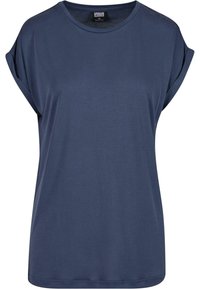 T-shirt bleu marine à manches courtes avec des revers roulés et un col rond, taille extra small, marque Urban Classics.