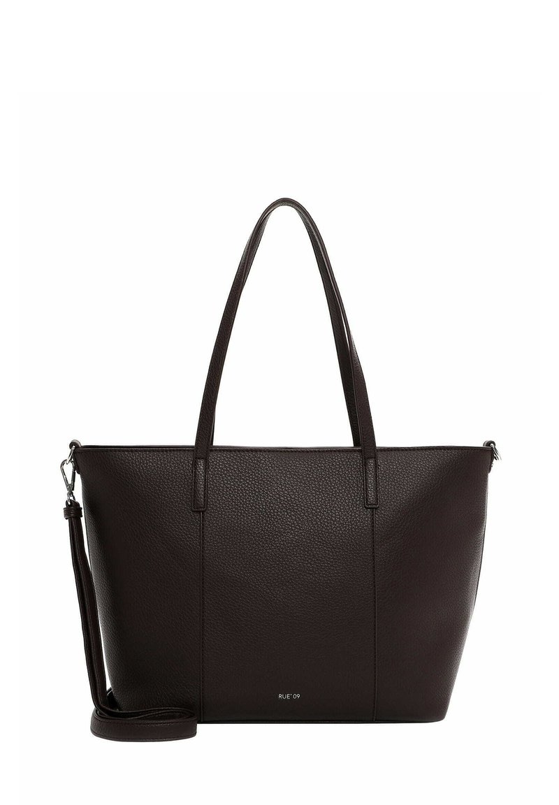 Borsa a tracolla in pelle marrone con una finitura testurizzata, dotata di due manici, di una tracolla staccabile e di una chiusura con zip.