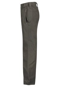 Heren outdoor broek van donkergroen stof. Kenmerken zijn onder andere een rechte pasvorm, ceintuurlussen, zakken met rits en versterkte stiksels.