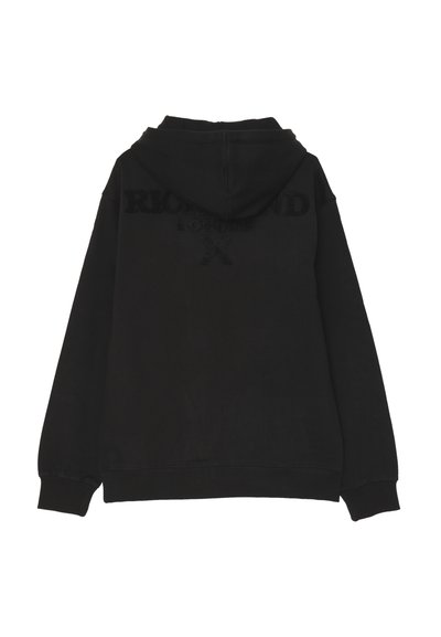 Felpa nera in cotone con un logo testurizzato "RICHMOND LONDON" sul retro. Presenta un cappuccio e polsini e orlo a costine.