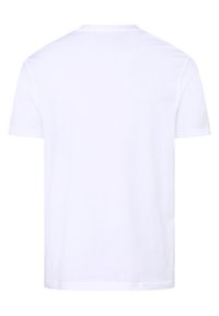 Witte katoenen t-shirt met een klassieke ronde hals, korte mouwen en een relaxte pasvorm. Gladde textuur, zonder patronen of afbeeldingen. Eenvoudig achteraanzicht.
