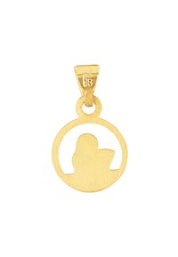 Ciondolo d'oro con un design circolare e una silhouette ritagliata. Finitura testurizzata con un anello per appenderlo.