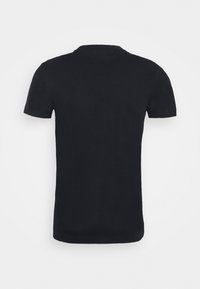 Black short-sleeve crew neck t-shirt shown from the back on a plain white background.