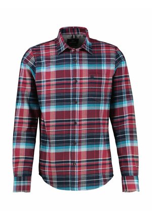 Herreternet skjorte med røde, blå og marineblå tern, knap-front, krave, lange ærmer og en brystlomme. Fremstillet i bomuldsblanding.