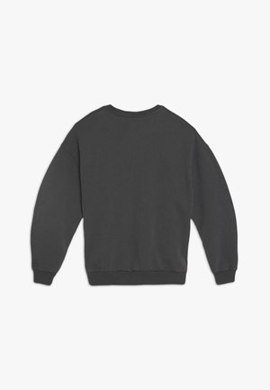 Mørkegrå langærmet crewneck-sweatshirt med ribbet manchetter og kant, vist bagfra på en hvid baggrund.