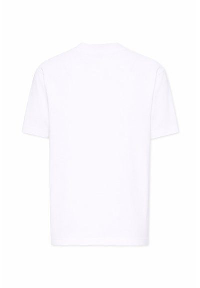 T-shirt blanc uni à manches courtes vu de dos avec un col rond et sans logos ni motifs visibles.