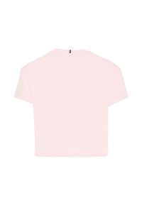Roze cropped t-shirt gemaakt van zachte katoen. Heeft korte mouwen, een ronde hals en minimale stiksels zonder opvallende accenten.