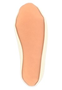 Leichter Schuhsohlen-Einsatz mit einer weichen oberen Fläche in Pfirsichfarbe und einem weißen Rand. Das Design ist flach mit einer glatten Textur und abgerundeten Kanten.