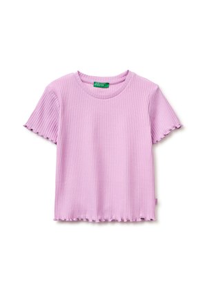 Fialové žebrované tričko s krátkými rukávy, kulatým výstřihem a efektem vlnitého okraje, s označením United Colors of Benetton.