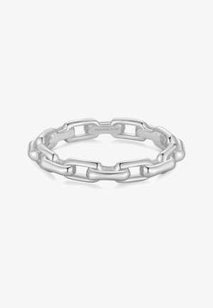 Bague en chaîne en argent avec des maillons rectangulaires arrondis, finition lisse et polie, et gravure "ANIA HAIE AG 925" à l'intérieur.