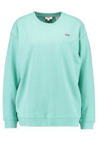Felpa crewneck color turchese chiaro di Levi's con maniche lunghe e piccolo logo rosso di Levi's sul lato sinistro del petto.