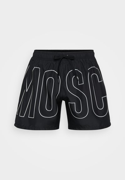 Melni peldēšanas šorti ar lieliem baltajiem "MOSC" burtiem, izgatavoti no viegla materiāla, ar elastīgu jostasvietu un regulējamu aukliņu.