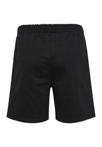 Black shorts with an elastic waistband, crafted from soft fabric, featuring a simple design and straight-cut legs. No pockets or accents.