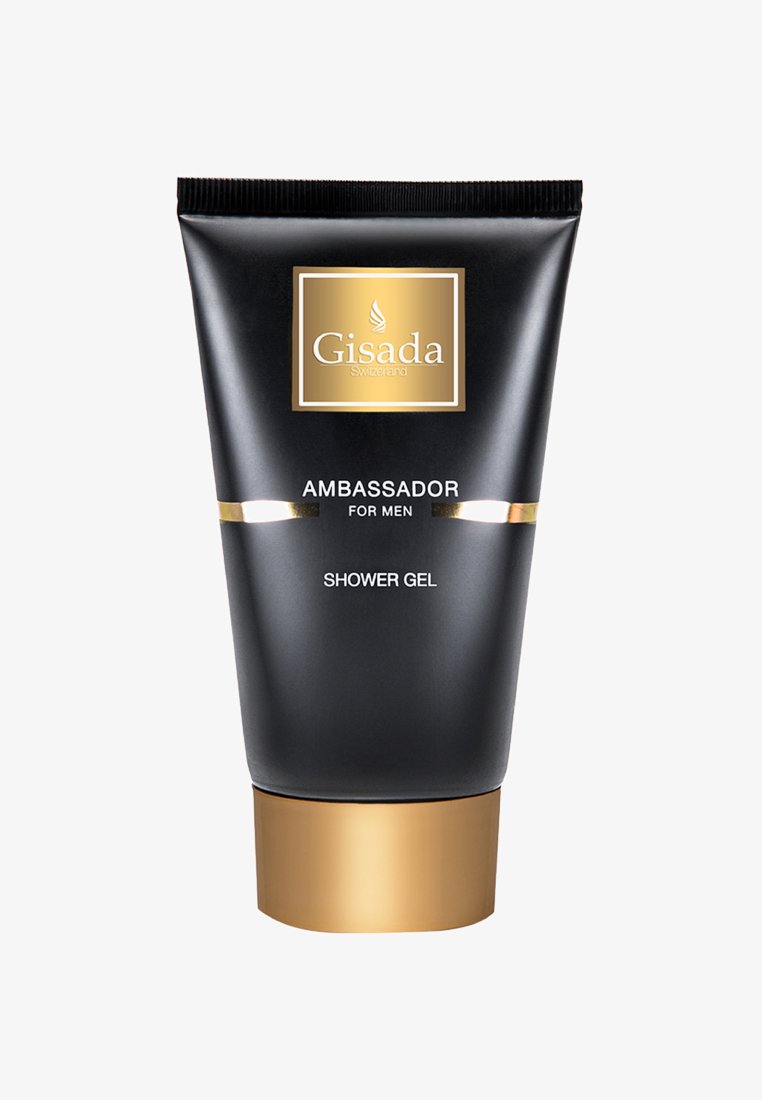 Schwarz-goldene Tube des Gisada Ambassador Duschgels für Männer mit Schraubverschluss und minimalistischem Branding.