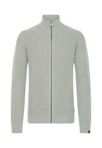 Lys grønn zip-up genser med en teksturert, ribbet design, høy krage og tettsittende mansjetter. Inkluderer en metallglidelås og logo-lapp.