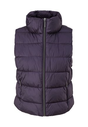 Violetti pufferviitta korkealla kauluksella, pystysuorilla ompeleilla ja etuvetoketjulla. Varustettu sivutaskuilla ja hieman kaarevalla helman muodolla.