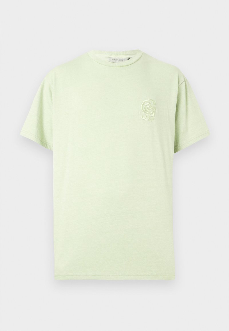 Lysegrøn bomuld t-shirt med afslappet pasform, korte ærmer og et lille broderet design på venstre bryst.