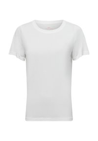 Witte T-shirt met korte mouwen van zachte katoen. Heeft een ronde halslijn en een slim-fit vorm met omgeslagen zomen. Glad, effen textuur.