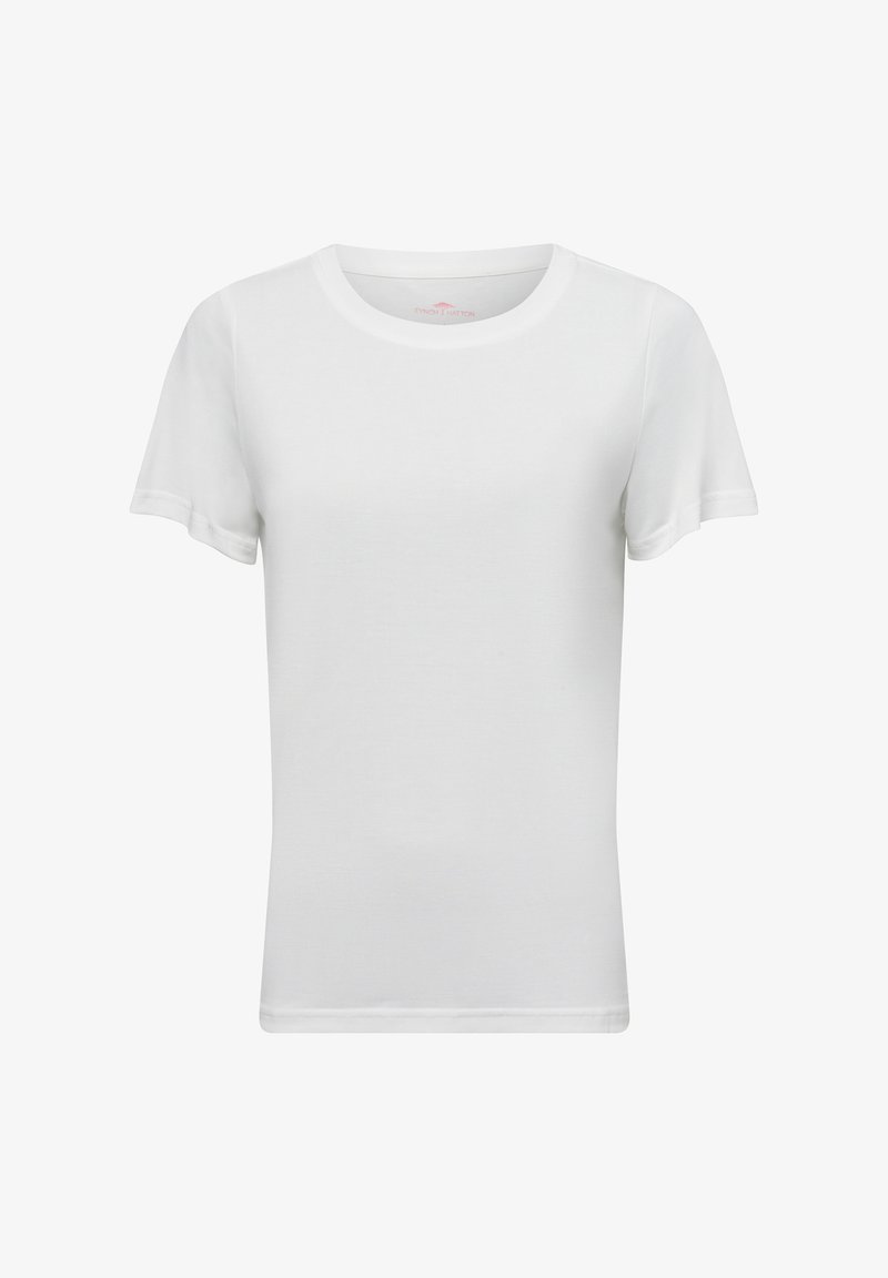 Witte T-shirt met korte mouwen van zachte katoen. Heeft een ronde halslijn en een slim-fit vorm met omgeslagen zomen. Glad, effen textuur.