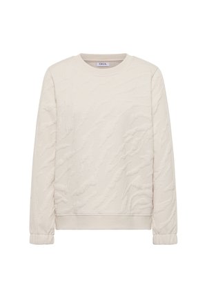 Sweatshirt beige clair de CECIL avec une surface texturée à motifs ondulés, des poignets côtelés et un col rond. Confection en tissu doux.