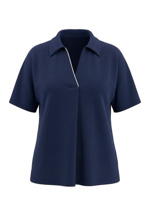 Ulla Popken, T-SHIRT, ZIERSTEINBORTE, OVERSIZED, HEMDKRAGEN, HALBARM - Poloshirts - marine