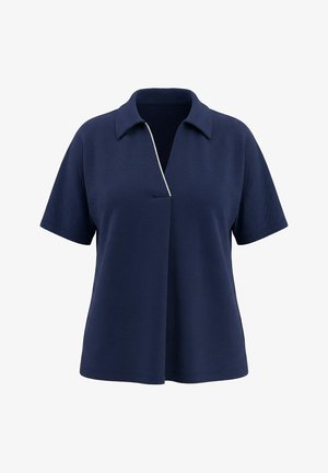 Ulla Popken, T-SHIRT, ZIERSTEINBORTE, OVERSIZED, HEMDKRAGEN, HALBARM - Poloshirts - marine