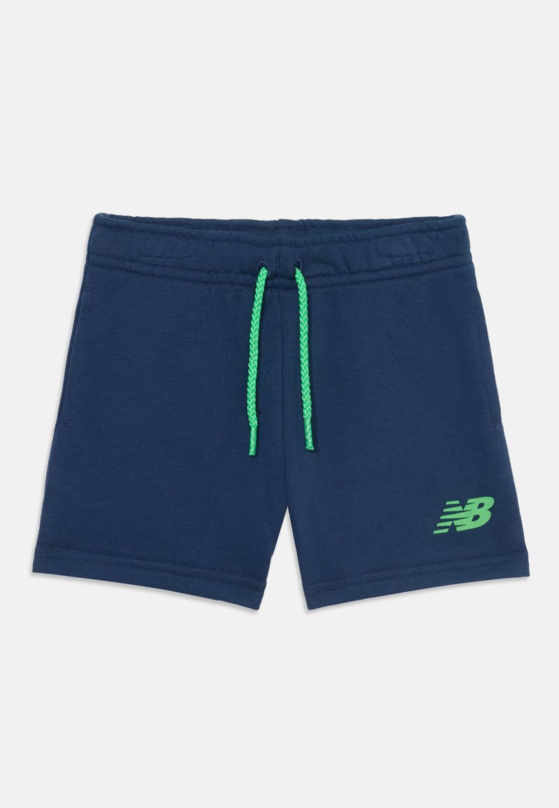 Pantaloni corti blu navy in cotone misto, con un laccetto verde e un logo "NB" verde in basso a sinistra. Vestibilità regolare con vita elastica.