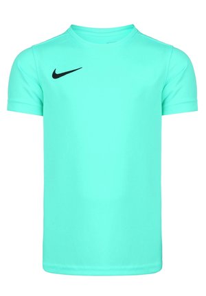Mint green short-sleeve T-shirt made of smooth fabric with a crew neckline and a small black Nike logo on the upper left side.