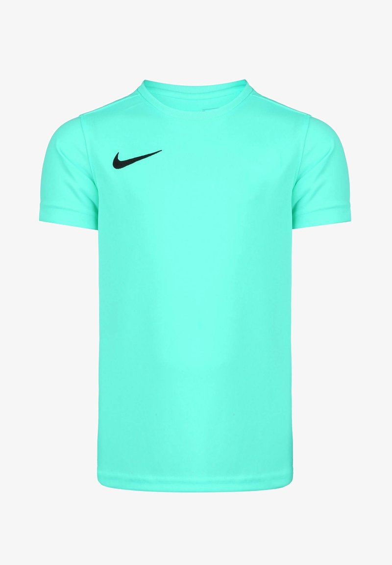 Mint green short-sleeve T-shirt made of smooth fabric with a crew neckline and a small black Nike logo on the upper left side.