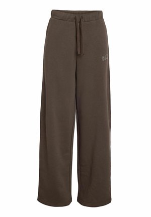 Rudos, plačios kelnės iš minkštos medžiagos, su elastingu juosmeniu ir virvele, o šone yra subtilus logotipo detalė.