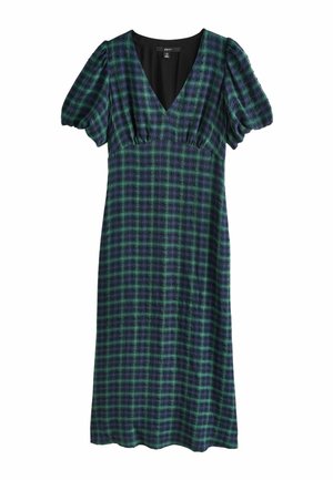 Next, PUFF SLEEVE V-NECK MIDI DRESS - Day dress - green navy check