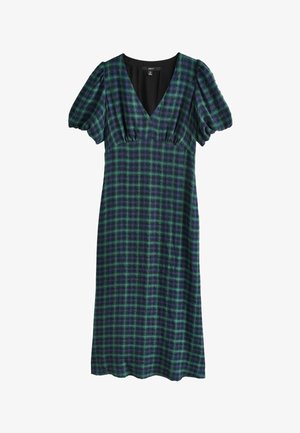 Next, PUFF SLEEVE V-NECK MIDI DRESS - Kasdienė suknelė - green navy check