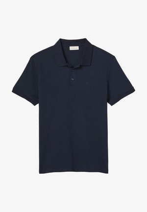 Marineblaues Poloshirt aus Baumwolle; verfügt über einen klassischen Kragen, eine Knopfleiste mit drei Knöpfen und ein kleines gesticktes Logo auf der Brust.