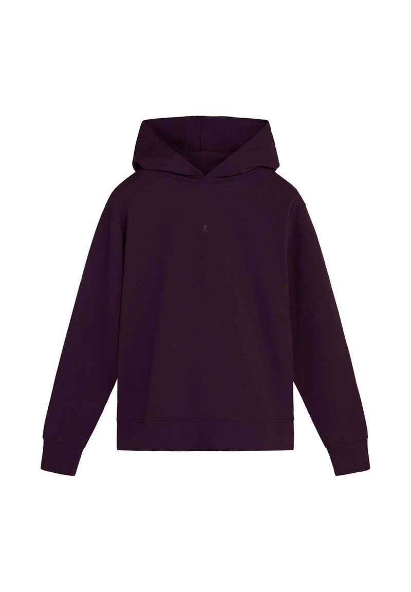 Sudadera con capucha en color púrpura, de mangas largas, con un corte holgado y un pequeño logo en el pecho. Fabricada en un tejido suave y texturizado.