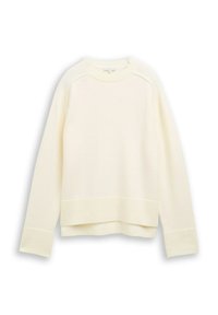 Maglione a maglia color crema con scollo rotondo, polsini e orlo a coste. Tessuto morbido e forma leggermente oversize.