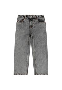 Jeans in denim grigio con gamba dritta, design a cinque tasche, cuciture visibili e chiusura con bottone in vita. Nessun motivo o accento prominente.
