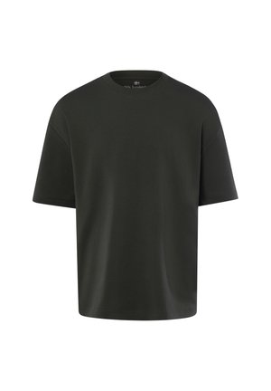 Schlichtes schwarzes Kurzarm-T-Shirt mit Rundhalsausschnitt und entspannter Passform, dargestellt vor weißem Hintergrund.