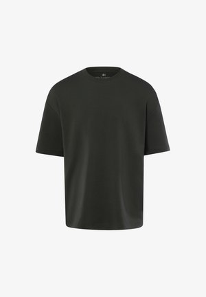 Schlichtes schwarzes Kurzarm-T-Shirt mit Rundhalsausschnitt und entspannter Passform, dargestellt vor weißem Hintergrund.