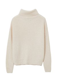 Cremefarbener Rippenstrick-Turtleneck-Pullover mit langen Ärmeln und lockerer Passform.